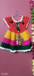Handcrafted Multi-Color Crochet A-Line Dress, Sleeveless Cotton Blend with Floral Appliques, Scalloped Trim, Lacy Pattern